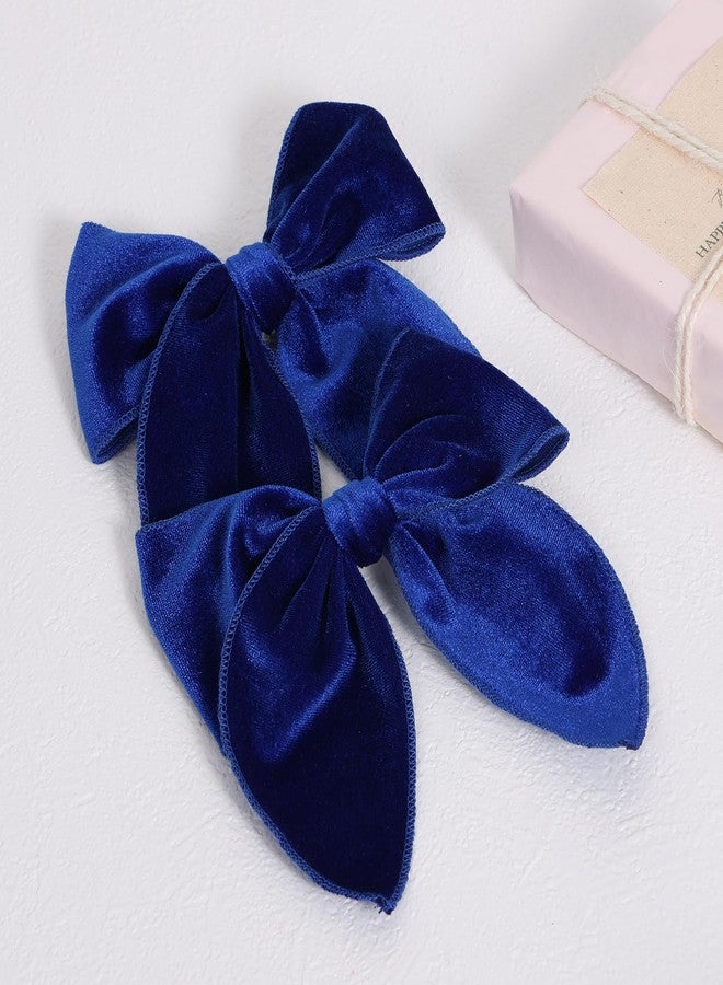 KCHIES Royal Blue Velvet Ribbon Fable Hair Bow Alligator Clips 2pcs 5" Large Velvet Ponytail Bow Barrettes for Flower Girl Women Bride Fall Wedding Pageant Party Dress Decor Accessory - Image 2